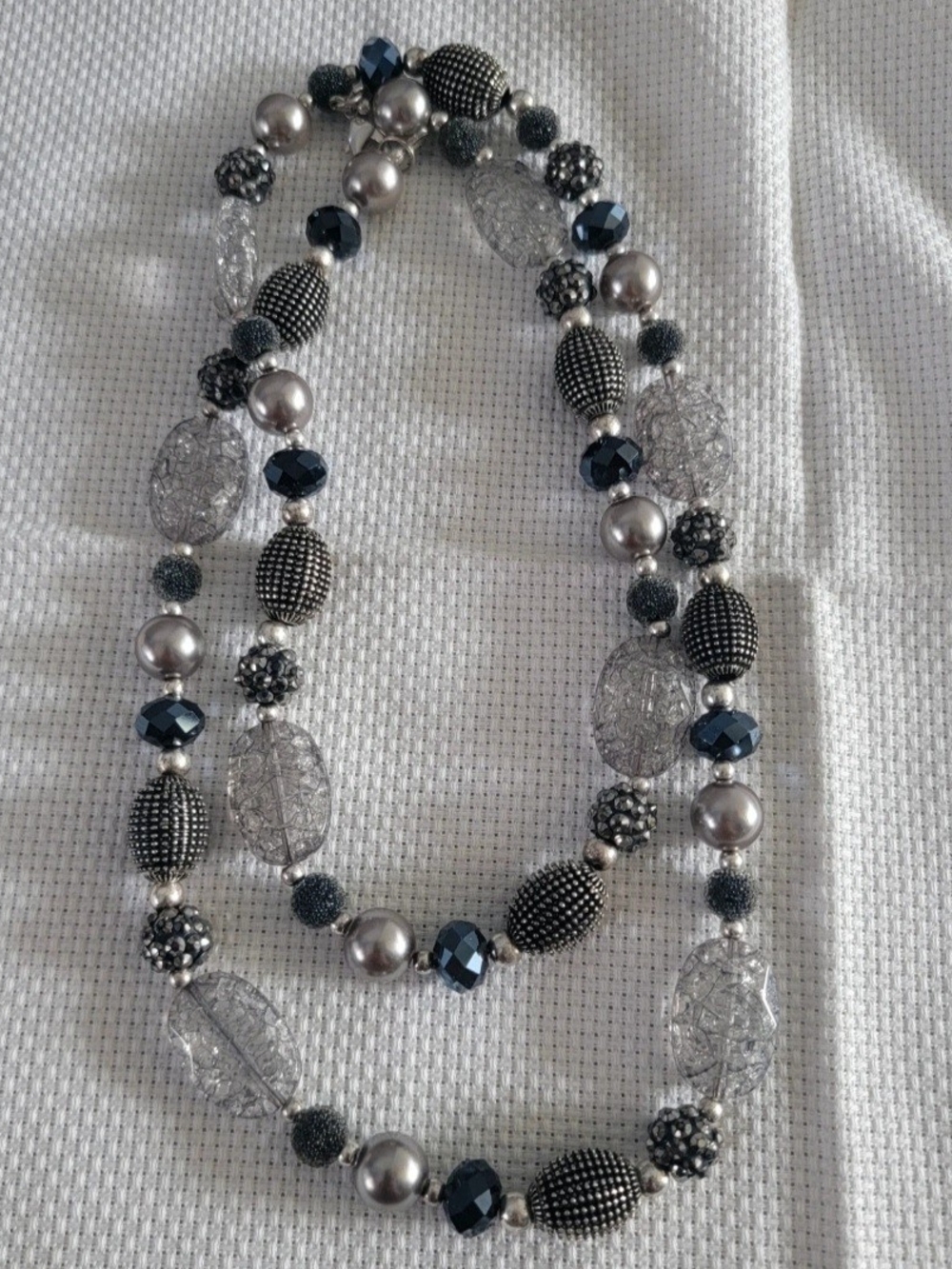 Elegant Black & Silver Beaded Long Necklace - Women Jewelry